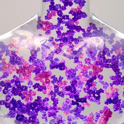 A transparent outline of a human torso with purple and pink proteins scattered throughout. 
