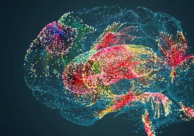 AI illustration of neuronal connections and activity in the human brain.