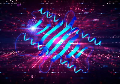 A computer illustration of a protein, which helps scientists identify disease biomarkers for precision medicine