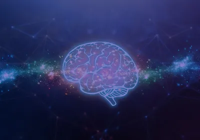 A digital illustration of a brain with a multicolor line passing through it, representing drugs crossing the blood-brain barrier.