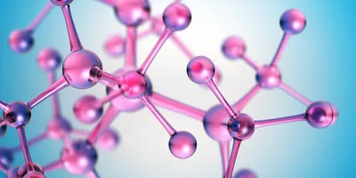 A 3D illustration of a molecular structure that uses a ball-and-stick model to show the spatial arrangement of atoms and the bonds connecting them