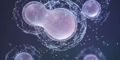 A digital rendering of a cell dividing