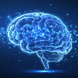 Illustration of a glowing human brain with interconnected neural networks and bright data points, set against a dark, digital background.