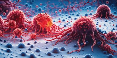 3D image of cancer cells growing and spreading on human tissue surface.