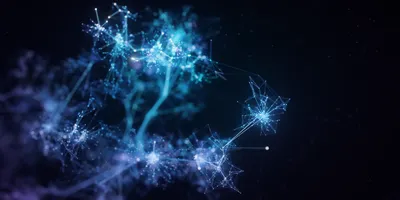 Abstract digital network of glowing nodes and lines representing artificial intelligence and molecular networks.