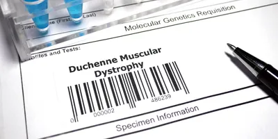 Molecular genetics requisition form labeled for Duchenne muscular dystrophy clinical testing.