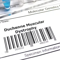 Molecular genetics requisition form labeled for Duchenne muscular dystrophy clinical testing.