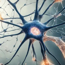 Illustration of interconnected neurons with branching dendrites and glowing synapses, showing the complex structure of a neural network in the brain.