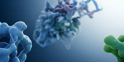 Blue background and floating proteins