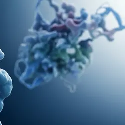 Blue background and floating proteins 