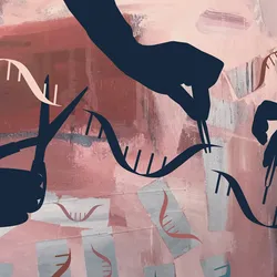 Hands manipulating RNA strands illustrating gene therapy