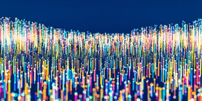 An abstract visualization of colorful data points and vertical lines representing large-scale screening outputs and high-throughput data analysis.