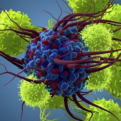 Cancer cell amid immune cells. 