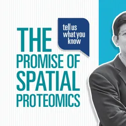 Portrait of Jung-Chi Liao, CEO and Founder of Syncell, next to the title “The Promise of Spatial Proteomics” from the Tell Us What You Know video series by Drug Discovery News.