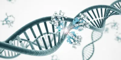 Illustration depicting gene editing therapies targeting DNA sequences.
