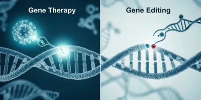 Side-by-side comparison of gene therapy and gene editing processes