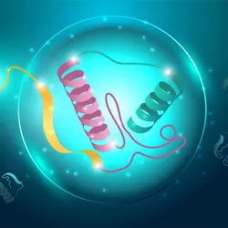 Innovative technology in science medical health care futuristic. Hand robot or cyborg artificial intelligence AI generating novel proteins.