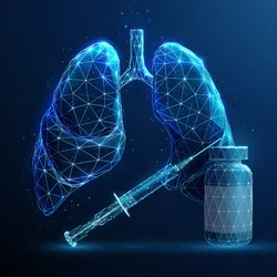 Abstract lung graphic with vaccine, illustrating lung cancer research