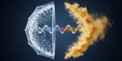 Conceptual image showing mRNA and lipid nanoparticle interaction