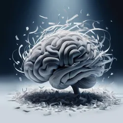  Illustration of a silver brain with strips coming off and pile collecting underneath