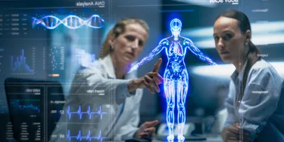 Medical researchers analyzing AI data for epilepsy and rare diseases