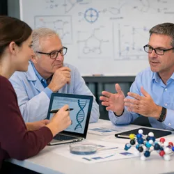 Group of scientists collaborating on Harvard University research initiatives