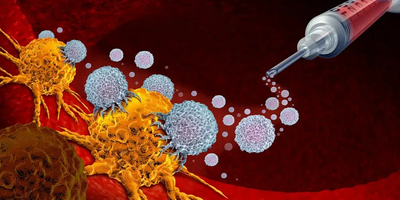 Illustration of cancer cells attacked by immune cells