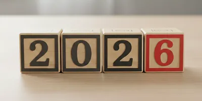 Wooden blocks displaying the year 2026