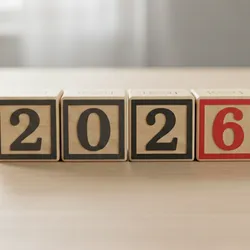 Wooden blocks displaying the year 2026