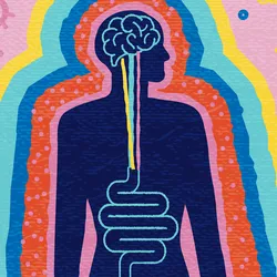 colorful, abstract representation of the connection between the human body and its microbiome