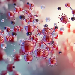 Colorful 3D rendering of interconnected molecular nano-particles forming a network.