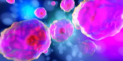 3D rendered Illustration of colourful cells under the microscope.