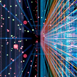 Abstract program code, big data, artificial intelligence, machine learning, quantum computing.