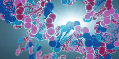 Colorful DNA molecule on blue background