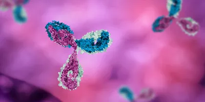 Antibody in pink and red background selective focus 3d art