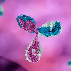 Antibody in pink and red background selective focus 3d art