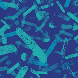 Abstract blue backgrounds with bacterial shapes. 