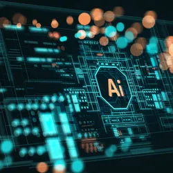 Illustration of AI board with the word AI in the center and abstract bokeh around it