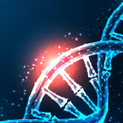 DNA strand against blue background