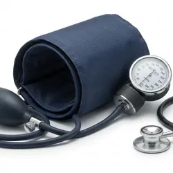 Image of a blood pressure cuff beside a stethoscope