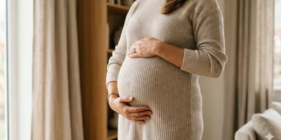 Pregnant woman holding her belly 