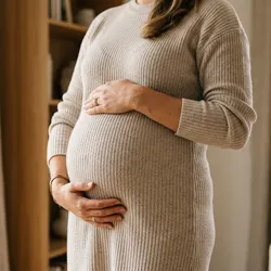 Pregnant woman holding her belly 