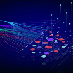 AI concept illustration showing data funneling into a neural network brain structure.