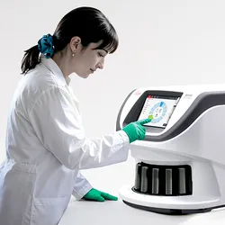 A female scientist using the Aperio GT Elite Scanner