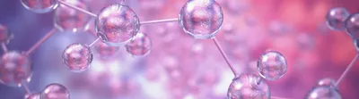 Molecular structure visualization against a colorful abstract background
