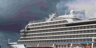 A photo of a cruise ship on the ocean