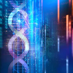 DNA molecule against an abstract computer-based background
