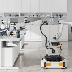 Robots working in a science laboratory. 