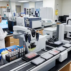 Laboratory equipment with scientist 
