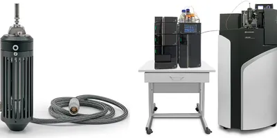 Plasmion's SICRIT ion source connection module (left) and an ultra-high performance liquid chromatograph-mass spectrometer with the ion source attached (right)